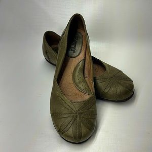 BORN Olive Green Leather Slip-On Shoes